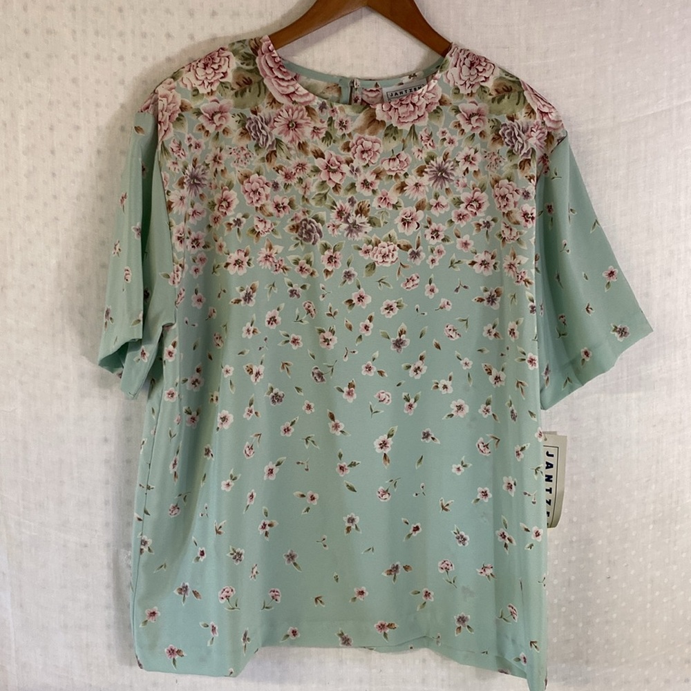 Vintage Jantzen Classics NOS Blouse‎ Mint Julep Floral Size 18 USA Made